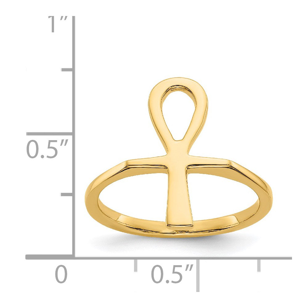14K Yellow Gold Polished Ankh Egyptian Cross Ring