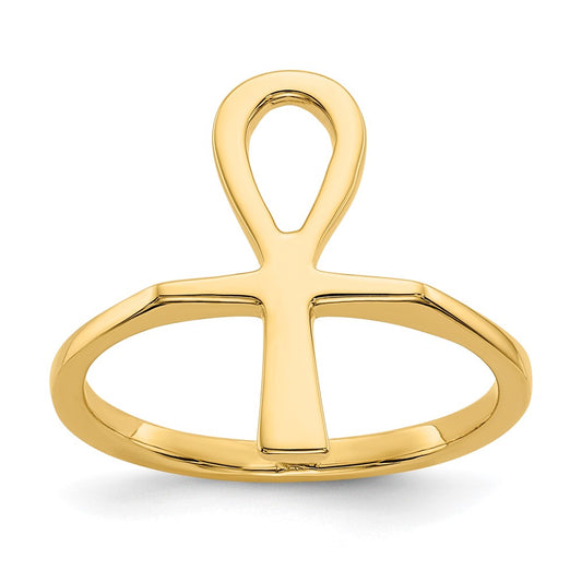 14K Yellow Gold Polished Ankh Egyptian Cross Ring