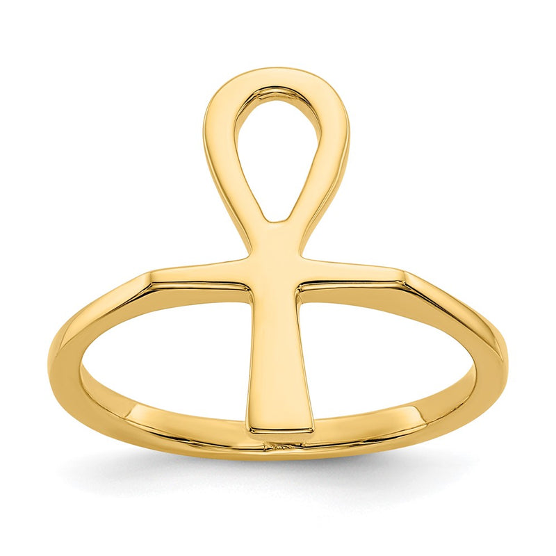 14K Yellow Gold Polished Ankh Egyptian Cross Ring