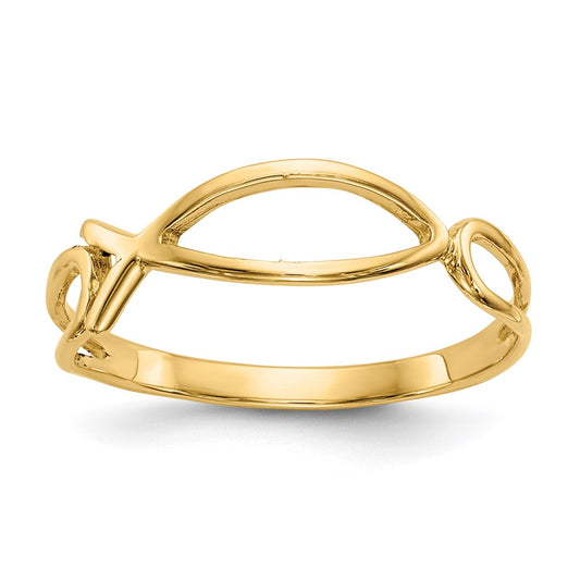 14K Yellow Gold Polished Ichthus Fish Ring