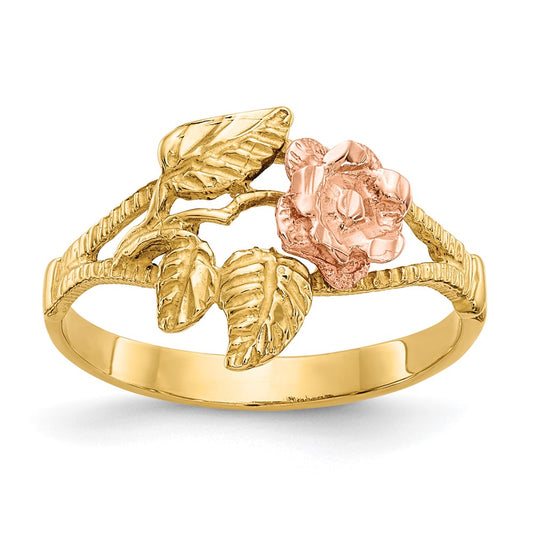 14k Two-Tone Gold Diamond-Cut Rose Ring