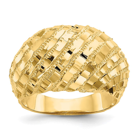 14K Yellow Gold Diamond-Cut Dome Ring