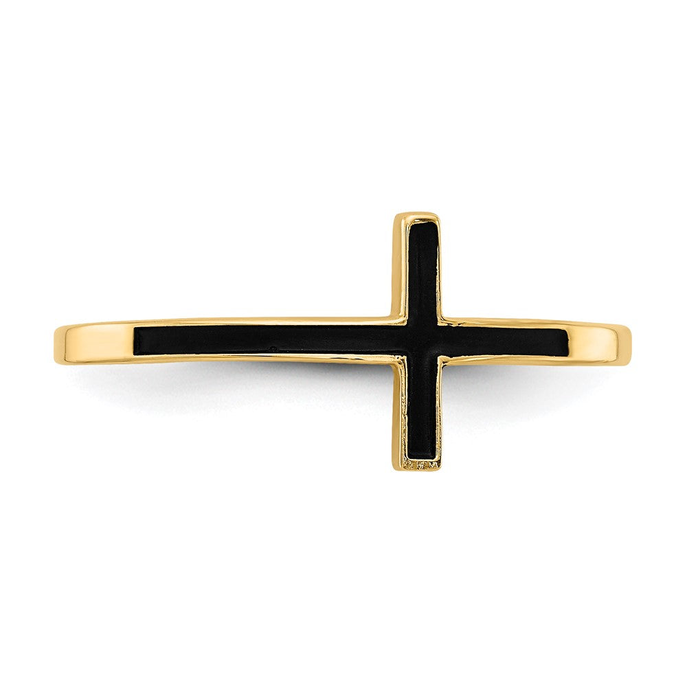14K Yellow Gold Antiqued Sideways Cross Ring