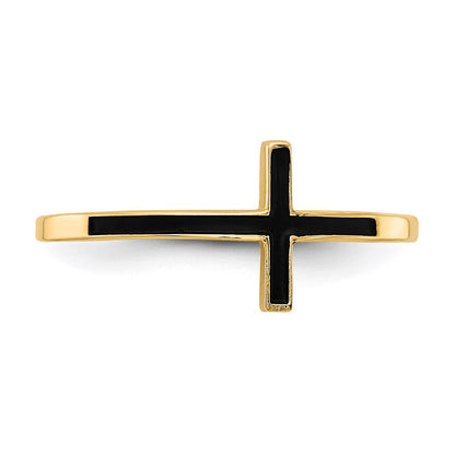 14K Yellow Gold Antiqued Sideways Cross Ring
