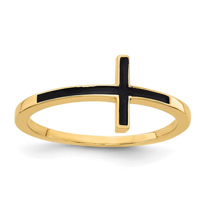 14K Yellow Gold Antiqued Sideways Cross Ring