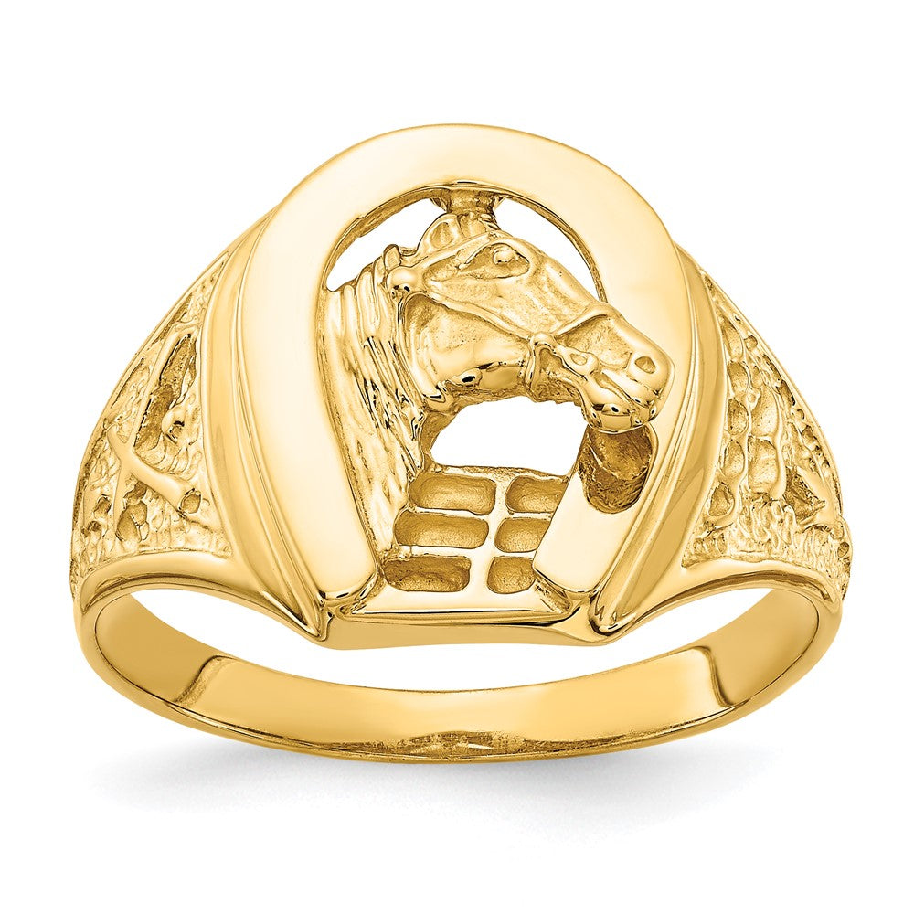 14K Yellow Gold Polished Horseshoe with Horse in Center Ring