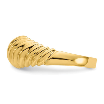 14K Yellow Gold Polished Scalloped Dome Ring