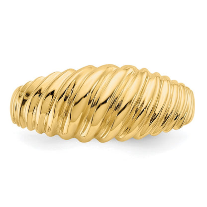 14K Yellow Gold Polished Scalloped Dome Ring