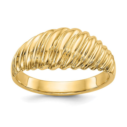 14K Yellow Gold Polished Scalloped Dome Ring