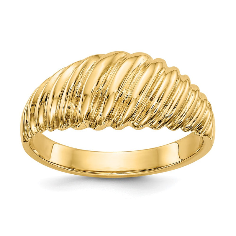 14K Yellow Gold Polished Scalloped Dome Ring