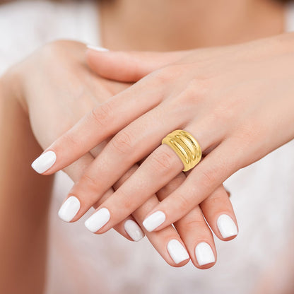 14K Yellow Gold Polished Scalloped Dome Ring