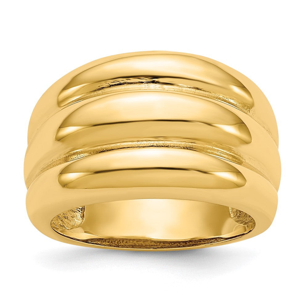 14K Yellow Gold Polished Scalloped Dome Ring