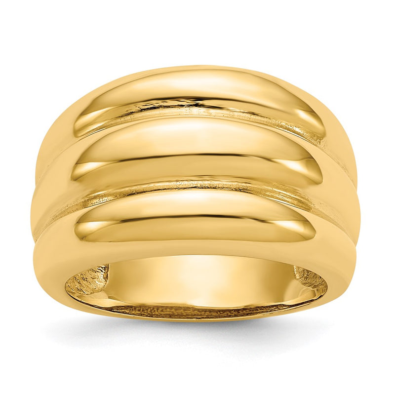 14K Yellow Gold Polished Scalloped Dome Ring