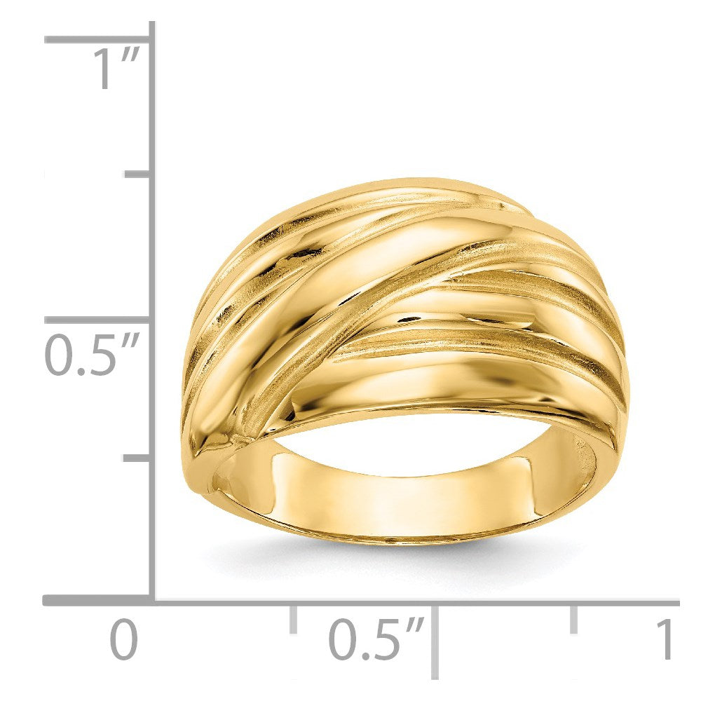 14K Yellow Gold Polished Scalloped Dome Ring