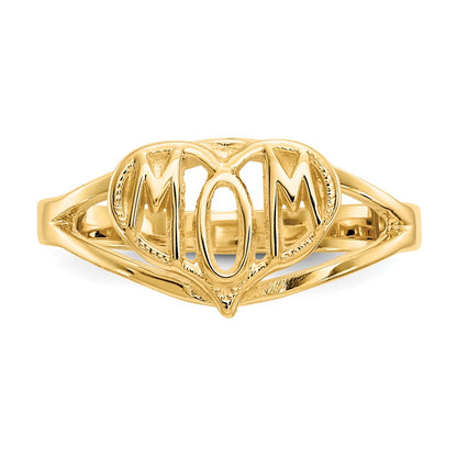 14K Yellow Gold Polished Mom Heart Ring