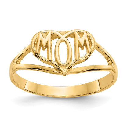 14K Yellow Gold Polished Mom Heart Ring