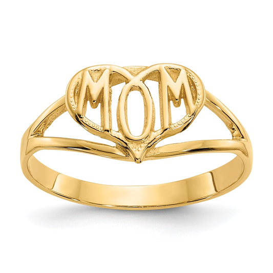 14K Yellow Gold Polished Mom Heart Ring