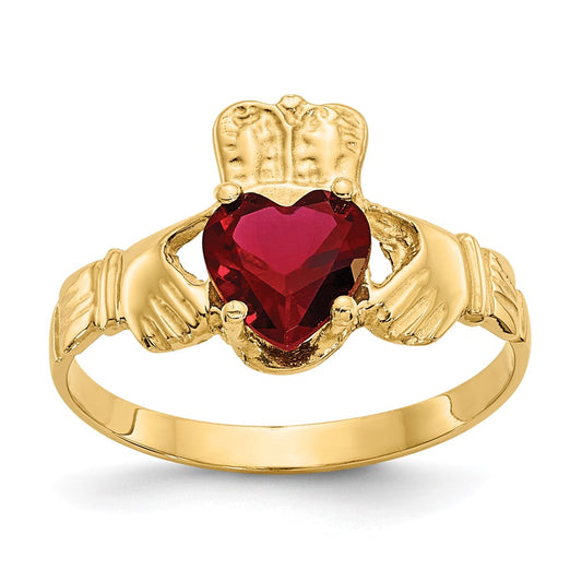 14K Yellow Gold January CZ Birthstone Claddagh Ring