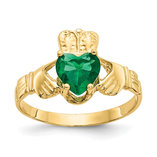 14K Yellow Gold May CZ Birthstone Claddagh Ring