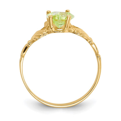14K Yellow Gold August CZ Birthstone Claddagh Ring