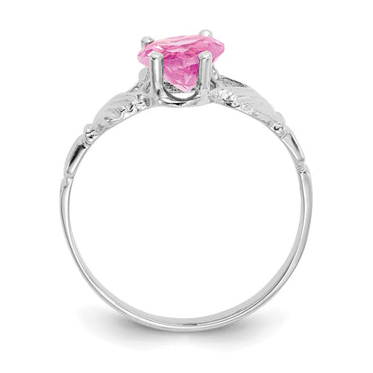 14k White Gold October CZ Birthstone Claddagh Ring
