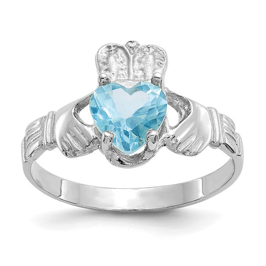 14k White Gold December CZ Birthstone Claddagh Ring