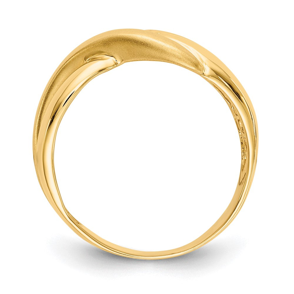 14K Yellow Gold Polished & Satin Swirl Cross-over Dome Ring