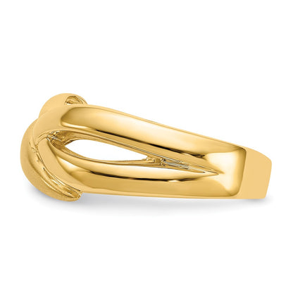 14K Yellow Gold Polished & Satin Swirl Cross-over Dome Ring