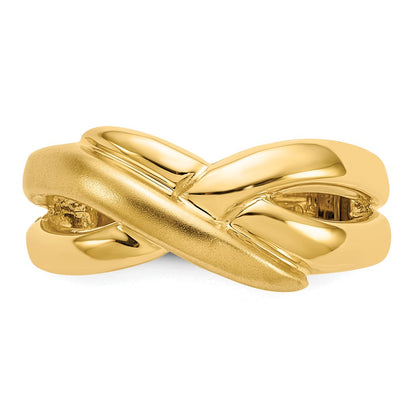 14K Yellow Gold Polished & Satin Swirl Cross-over Dome Ring