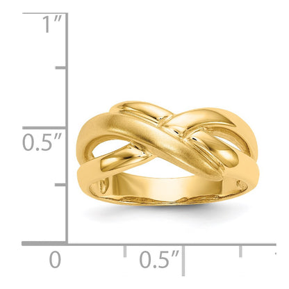 14K Yellow Gold Polished & Satin Swirl Cross-over Dome Ring