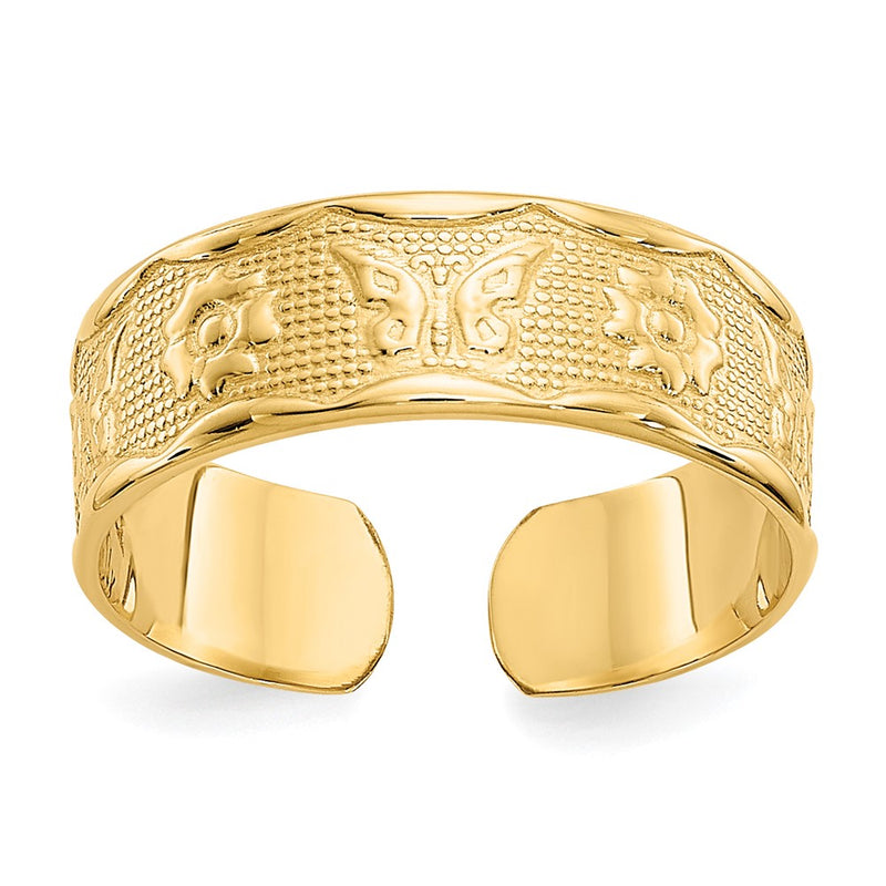 14k Yellow Gold Flower & Butterfly Toe Ring