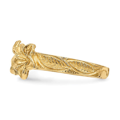 14k Yellow Gold Polished Flowers Toe Ring