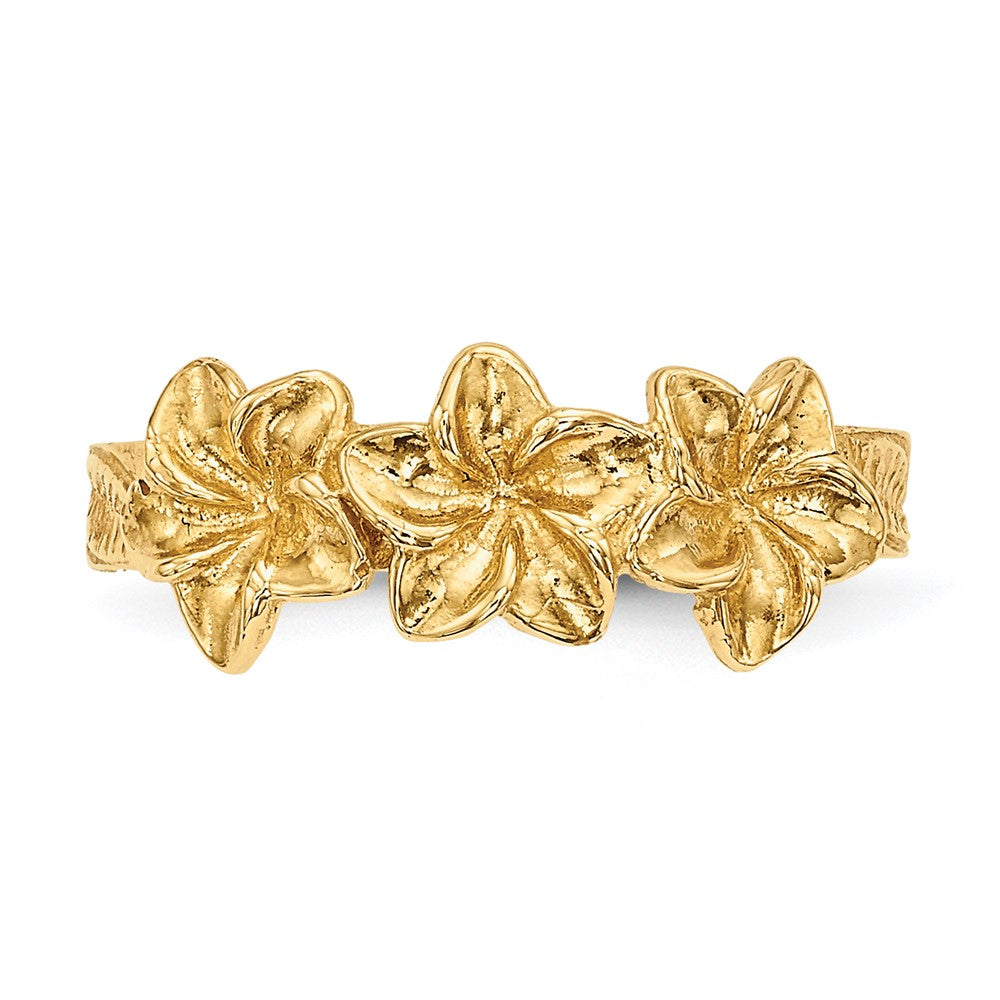 14k Yellow Gold Polished Flowers Toe Ring