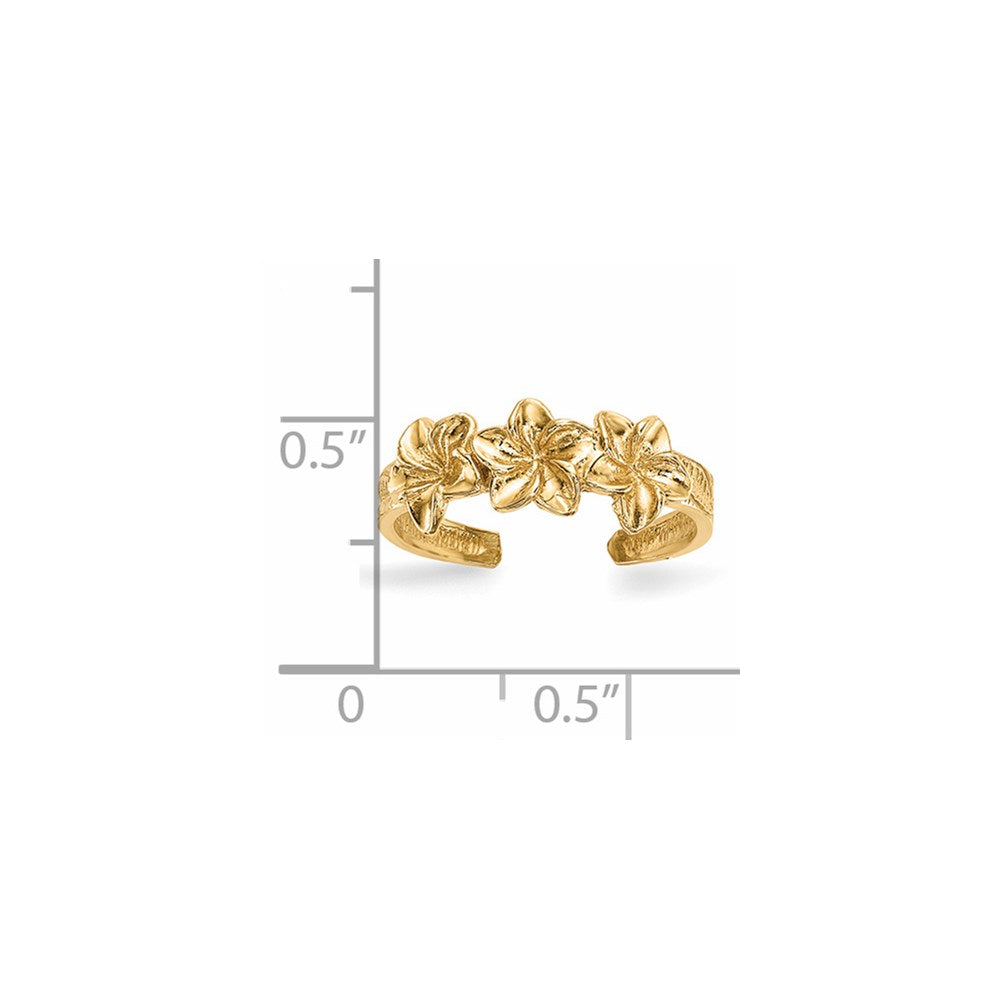 14k Yellow Gold Polished Flowers Toe Ring