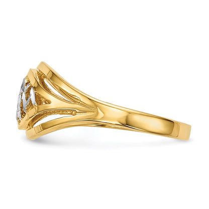 14k Yellow Gold with White Rhodium Polished Lattice Ring
