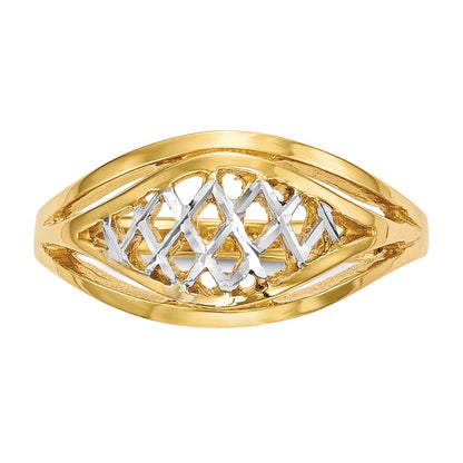 14k Yellow Gold with White Rhodium Polished Lattice Ring