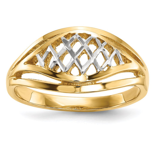 14k Yellow Gold with White Rhodium Polished Lattice Ring