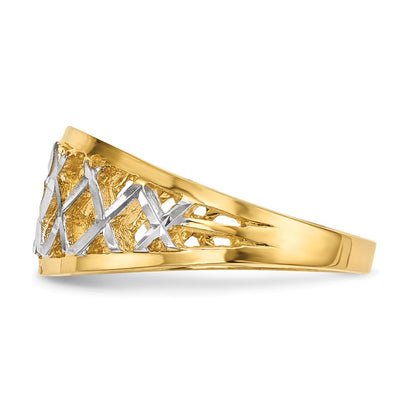 14k Yellow Gold with White Rhodium Polished Lattice Ring