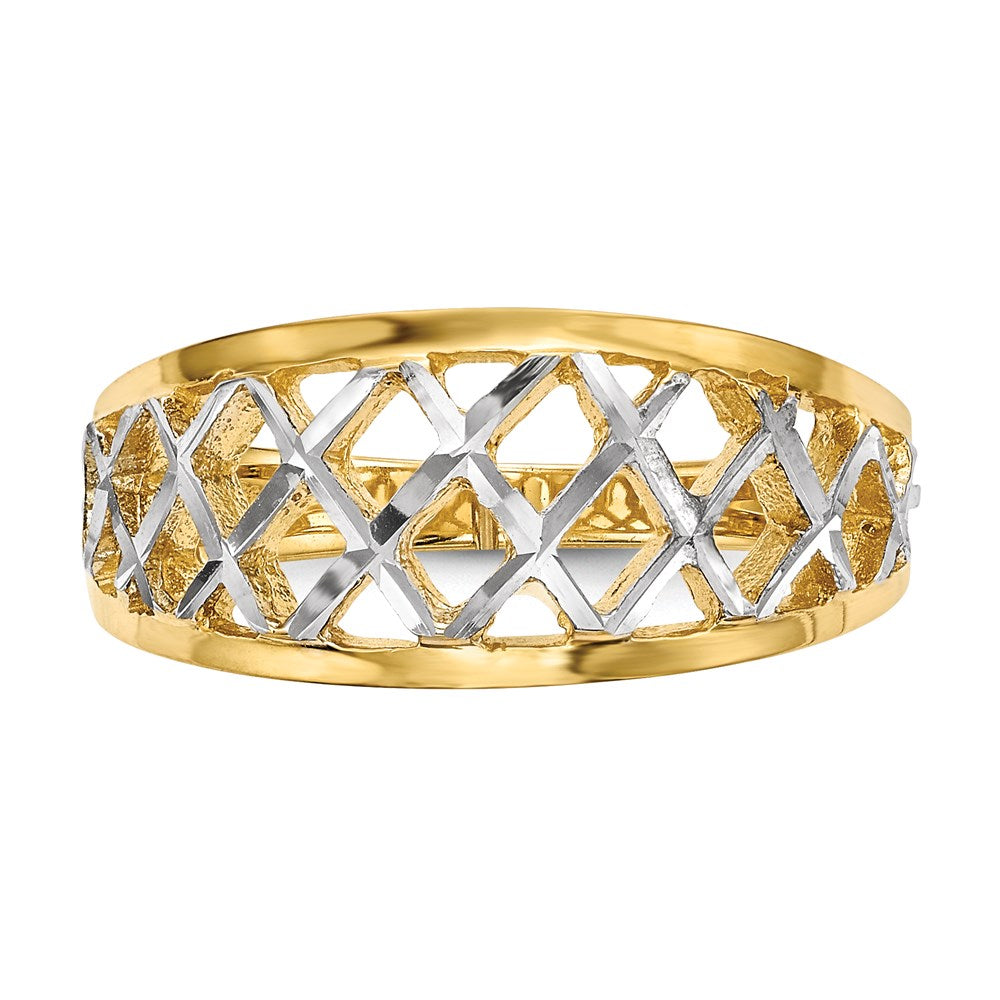 14k Yellow Gold with White Rhodium Polished Lattice Ring
