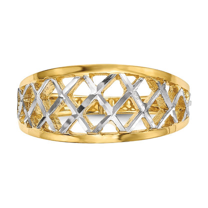14k Yellow Gold with White Rhodium Polished Lattice Ring