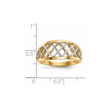 14k Yellow Gold with White Rhodium Polished Lattice Ring