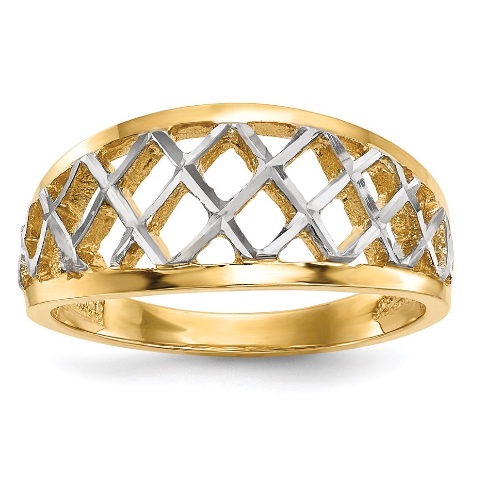 14k Yellow Gold with White Rhodium Polished Lattice Ring
