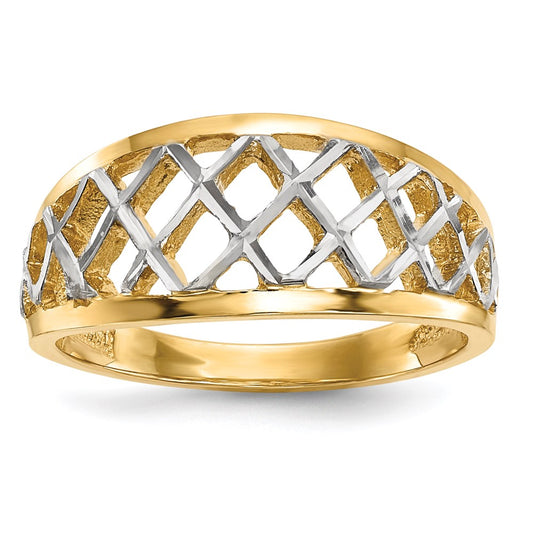 14k Yellow Gold with White Rhodium Polished Lattice Ring