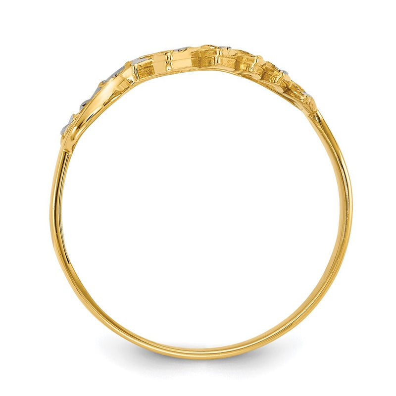 14k Yellow Gold w/ White Rhodium Diamond-cut Leaves Ring
