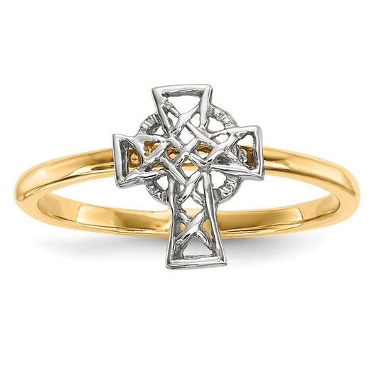 14k Two-Tone Gold Polished Celtic Cross Ring
