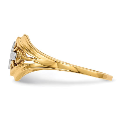 14k Two-Tone Gold Polished and Satin Cross and Hearts Ring