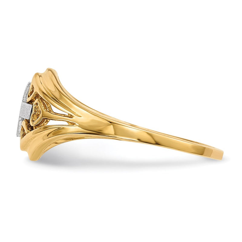 14k Two-Tone Gold Polished and Satin Cross and Hearts Ring