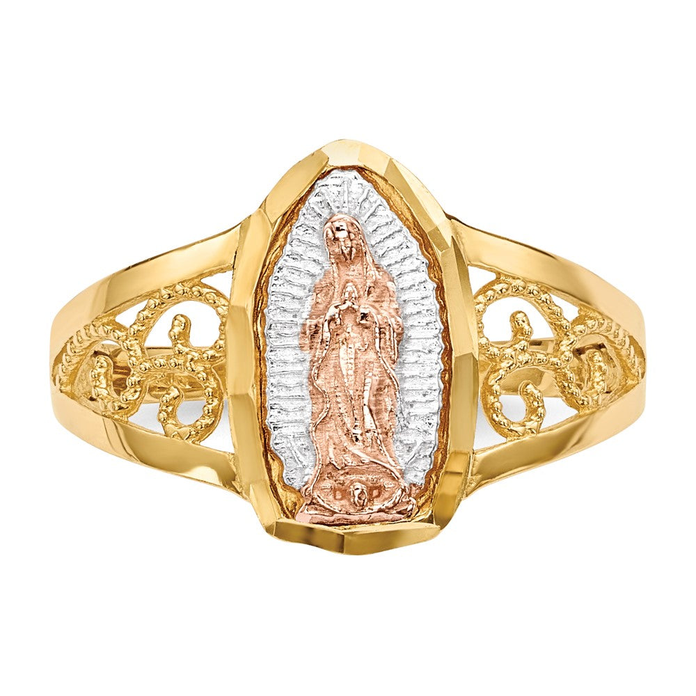 14k Two-tone Gold w/White Rhodium Lady of Guadalupe Ring