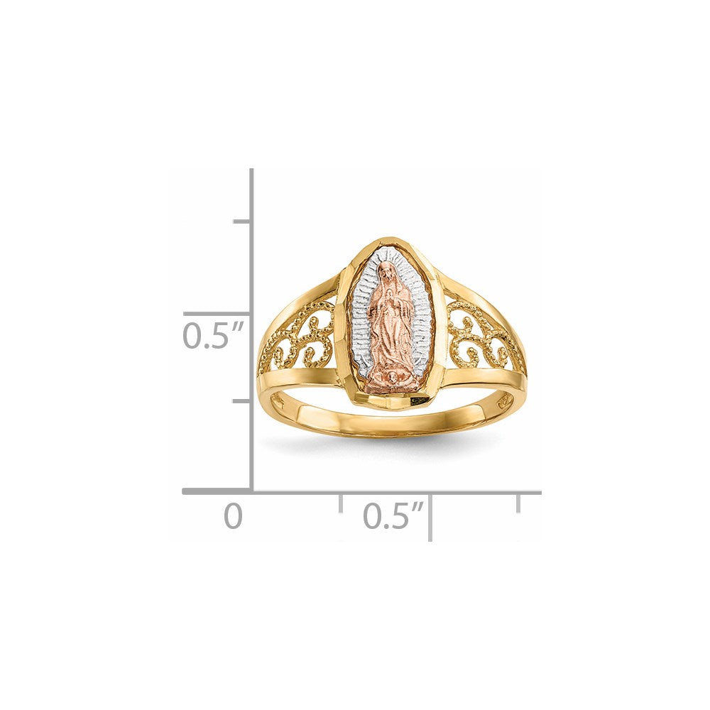 14k Two-tone Gold w/White Rhodium Lady of Guadalupe Ring