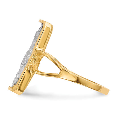 14k Yellow Gold with White Rhodium Polished and Satin Jesus Ring